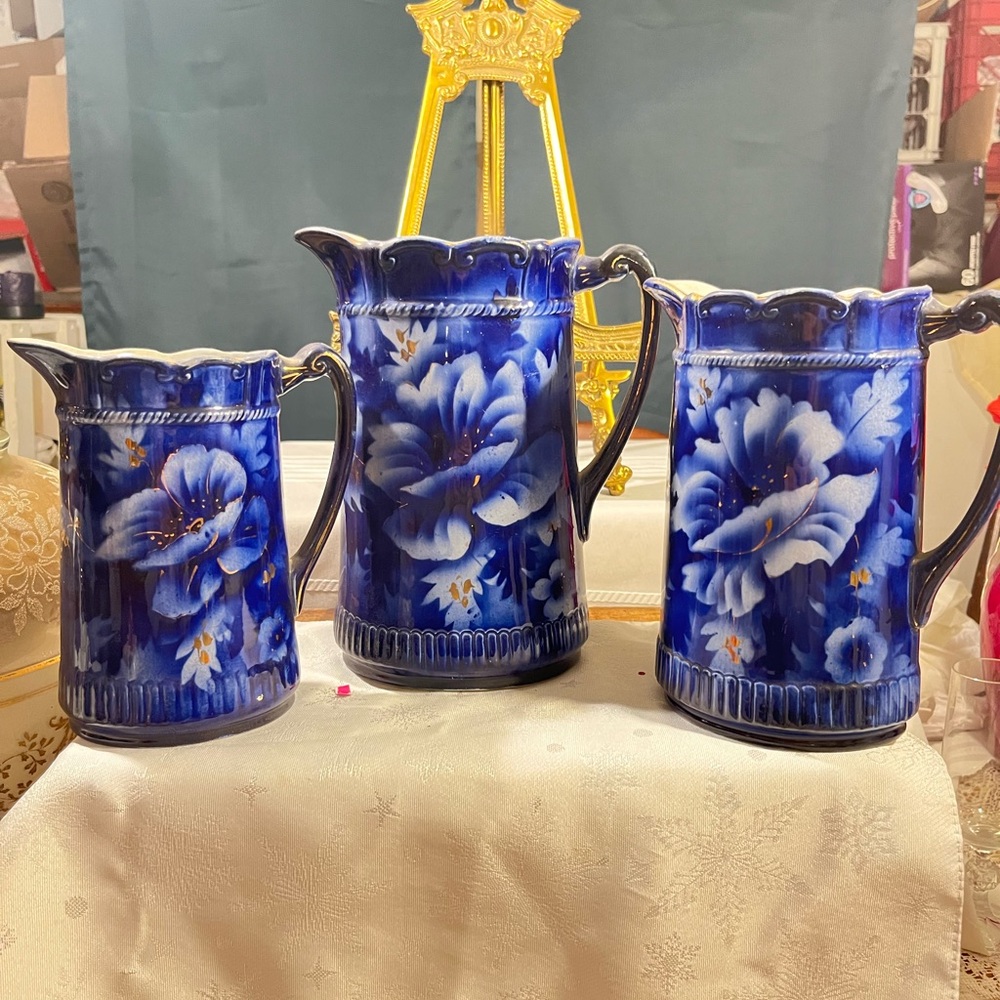 Blue Floral Ceramic Pitcher Set